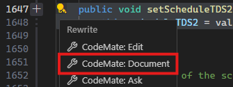 An image showing Code Lenses Action in CodeMate VS Code Extension